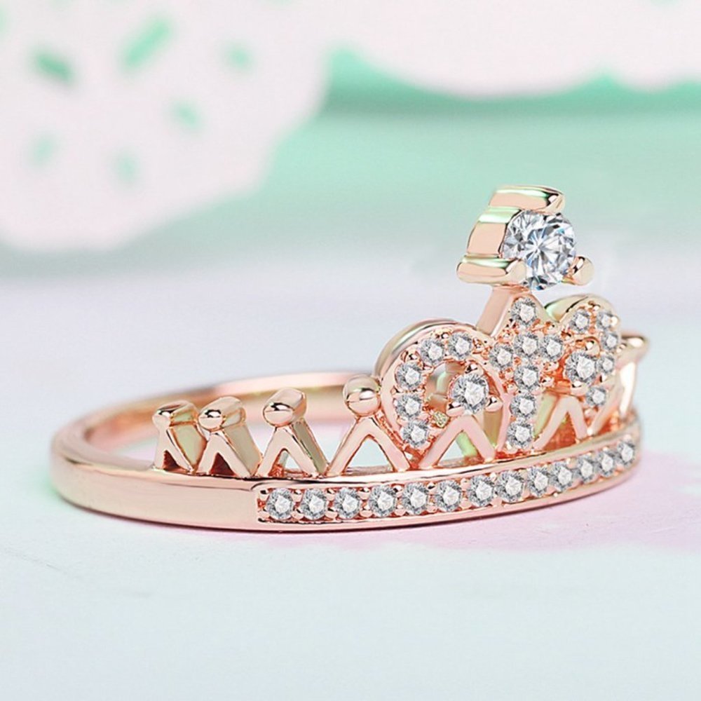 🎀 Beautiful Anillos Silver Rose Gold Shiny Crystal Rings For Women, HA4366-6